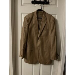 Mantoni Mens 42R 2Pc Suit Super 140s Wool Tan Pinstripe Italy Jacket Pants